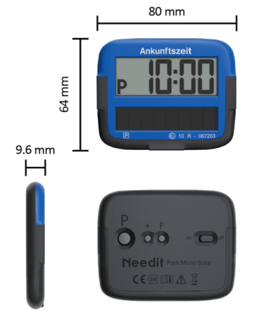 Preview: Needit PARK Micro Solar elektr. Parkscheibe mit Zulassung blau
