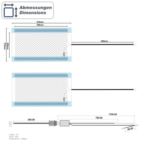AMPIRE Sitzheizung, 2x 480x280mm, Taster 1-stufig, 12 Volt, Heavy-Duty (FMVSS 302)