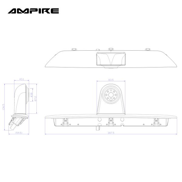 AMPIRE Kamera (CVBS) FORD Transit 7. Gen. mit Dach H2 (Bj. 2014-2019)