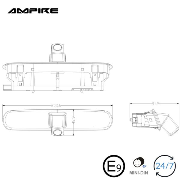 AMPIRE Rückfahrkamera für FIAT Doblo 2, OPEL Combo D (mit Flügeltüren)