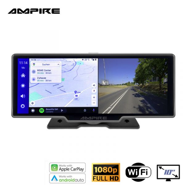 AMPIRE Smartphone-Monitor 25.4cm (10'') mit AHD Dashcam und RFK-Eingang (AHD)