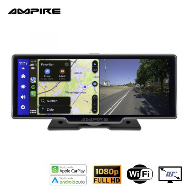 AMPIRE Smartphone-Monitor 25.4cm (10'') mit AHD Dashcam und RFK-Eingang (AHD)