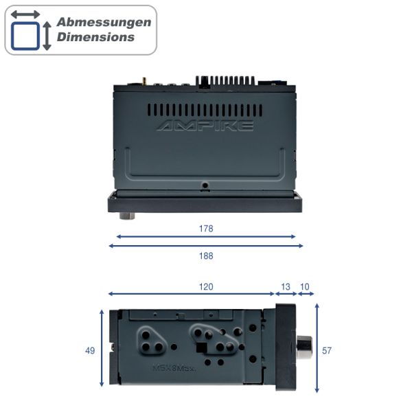 AMPIRE Smartphone 1DIN Radio, 6.38'' (162mm), Dual-DAB+, AHD Kameraeingänge
