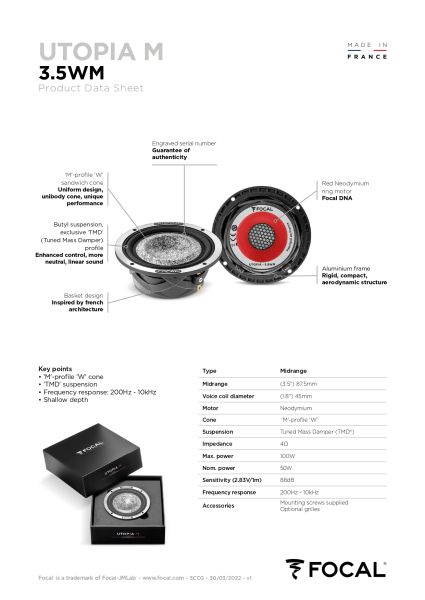 FOCAL Mittelton-Lautsprecher UTOPIA M-Serie, 8.7cm (Stück)